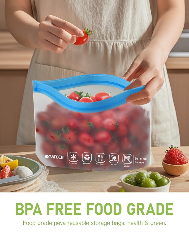 IDEATECH 8Pack Gallon Bags Dishwasher Safe, Leakproof Reusable Gallon Freezer Bags, BPA Free Reusable Gallon Bags, Food Storage Bags for Meats, Sandwich, Travel (8Gallon, Colored) - Image 3